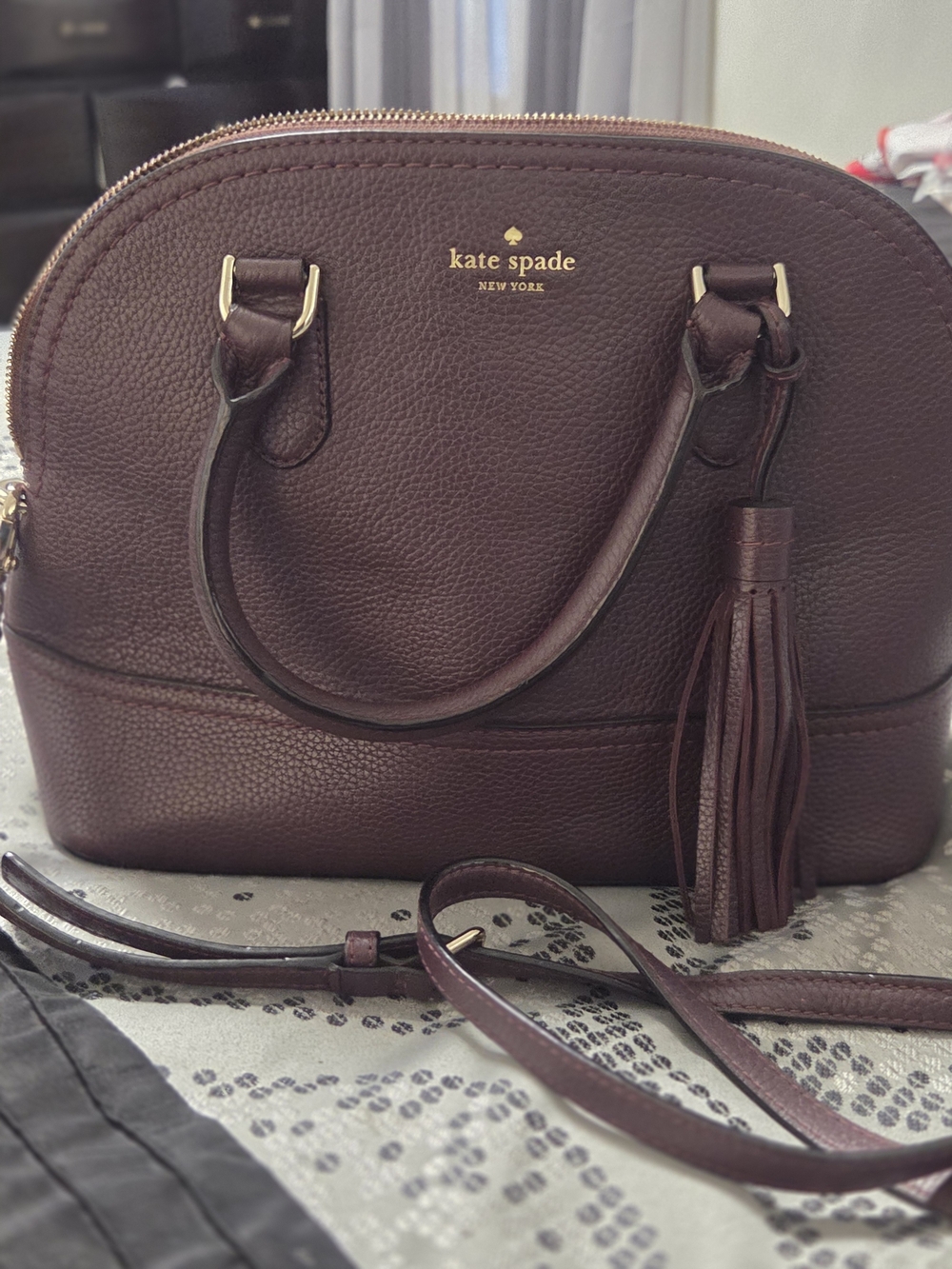 kate spade New York Burgundy Leather Dome Satchel